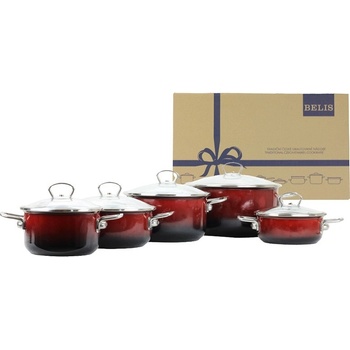 BELIS Smaltovaná sada nádobí 10dílná PREMIUM OMBRÉ červená 19681-033A0DN3