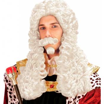 bílá historická paruka s knírkem a bradkou