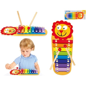 BINO Baby xylofon Lvíček 8 kláves 32cm duhový kov