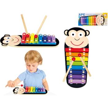 BINO Baby xylofon Opička 8 kláves 33cm duhový kov