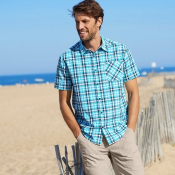 Blancheporte košile s krátkými rukávy s motivem káro kostky modrá