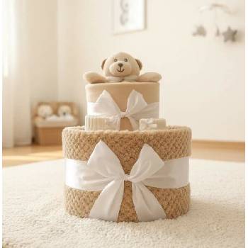 Brumlík dvoupatrový plenkový dort Medvídek kapučíno