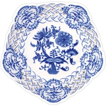 Český porcelán Dubí Mísa pětihranná prolamovaná cibulák 28 cm