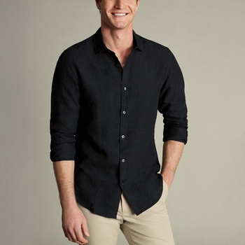 Charles Tyrwhitt Pure Linen lehká lněná košile v popelínové vazbě black