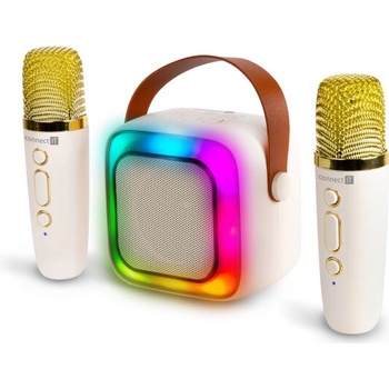 CONNECT IT 2Mic bezdrátový mini party karaoke reproduktor + 2 x mikrofon BÉŽOVÝ