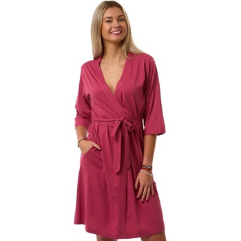Dámský župan malinový lehký bavlněný krátký župan s páskem 1G0736 růžová