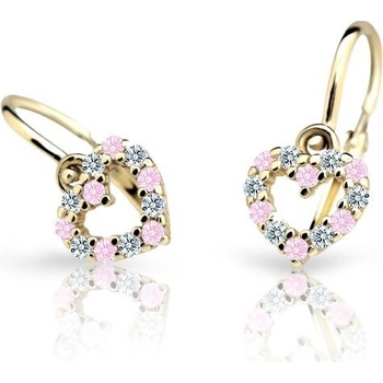 Danfil dětská srdíčka C2157 ze žlutého zlata s kamínky Pink zapínání brizura