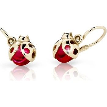 Danfil dětské náušnice berušky C2008 ze žlutého zlata s kamínkem Ruby Dark zapínání brizura