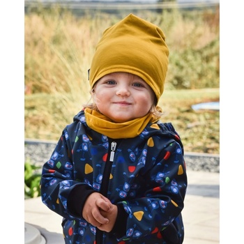 dětská čepice bavlněná oboustranná černá+hořčicová