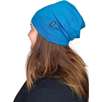 dětská čepice bavlněná oboustranná černá/tmavý tyrkys