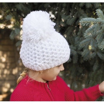 dívčí pletená čepice dvojitá s bambulí šedá /vínová