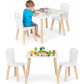 Ecotoys Dětský set stůl + 2 židle bílý
