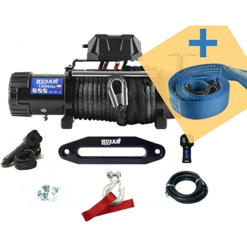 Elektrický naviják 6,1t 12V syntetické lano 26m HUSARWINCH BST 13500 (+ popruh)
