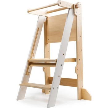 eliNeli Skládací Učicí věž rostoucí 2v1 lakovaná přírodní/bíla s kreslící tabulí