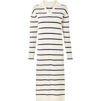Esmara Dámské pletené midi šaty béžová / navy modrá / pruhy