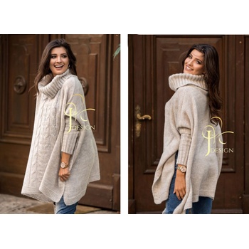 Fashionweek Pletené pončo svetr s rolákem JK LUNA Béžový