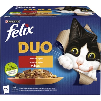 Felix Fantastic Duo kuře a ledvinky hovězí a drůbeží krůta a játra jehněčí a telecí v želé 12 x 85 g