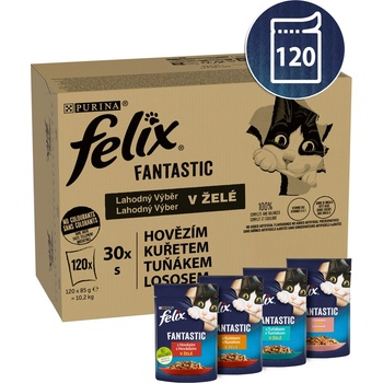 Felix Fantastic hovězí kuřecí losos a tuňák v želé 120 x 85 g