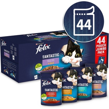 Felix Fantastic s hovězím kuřetem lososem tuňákem v želé 44 x 85 g
