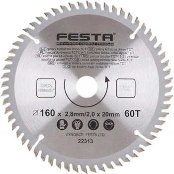 Festa Pilový kotouč na dřevo TCT 160 x 20 x 2,8/2,0 mm 60 zubů 22313