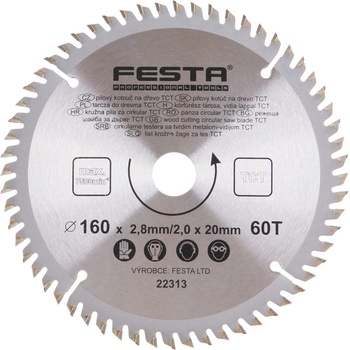Festa Pilový kotouč s SK plátkem, 160 x 20 mm, 18 zubů, TCT 22307