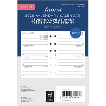 Filofax kalendář kapesní 2026 ČJ+SJ týden/2 stránky