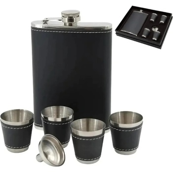 Foxter 2480 Placatka nerez + 4 x panák ekokůže černá 270 ml