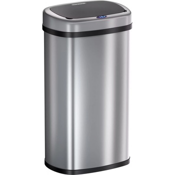 FurniGO Bezdotykový hranatý odpadkový koš s USB 50 l - stříbrný
