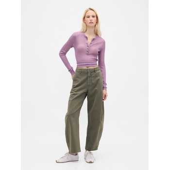 GAP Kalhoty Mid Rise Twill Barrel Zelená