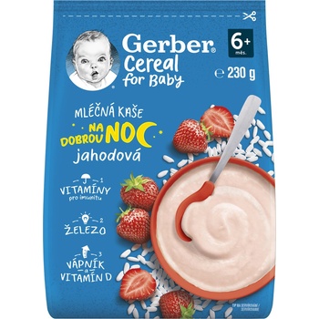 Gerber Cereal for Baby Mléčná kaše na dobrou noc jahodová 230 g