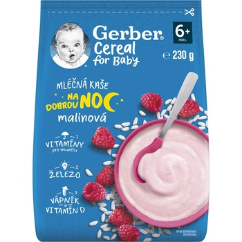 Gerber Cereal for Baby Mléčná kaše na dobrou noc malinová 230 g