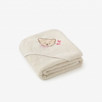 Goldea dětská osuška s kapucí medvídek na béžové 100 x 100 cm