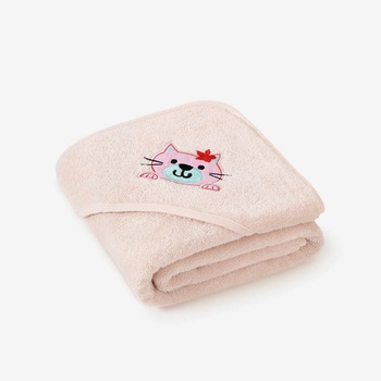 Goldea froté osuška s kapucí kočička na světle růžové 100 x 100 cm