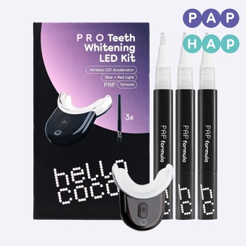 Hello Coco PAP Pro Hello Coco Whitening Pen filled with PAP gel bělicí pero 3 ks + Hello Coco Wireless LED Accelerator with USB Charger bezdrátový LED akcelerátor na bělení 1 ks + Hello Coco Travel Ca