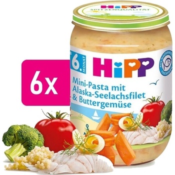 HiPP Mini těstoviny s aljašskou treskou v máslové zelenině 6 x 190 g