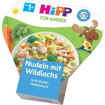HiPP talíř Těstoviny s divokým lososem s bylinkovo-smetanovou omáčkou 250 g