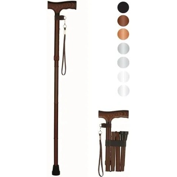 Hůl duralová 413 A skládací, černá, střední—Nastavitelná výška, poutko