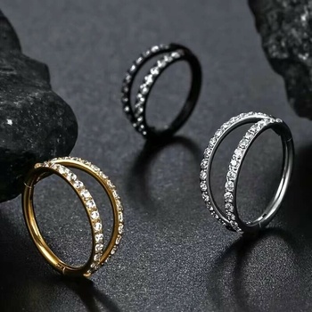 InfinityPierce.cz dvojitý piercingový kroužek s čirými krystaly z chirurgické oceli 316L LXACCKR02