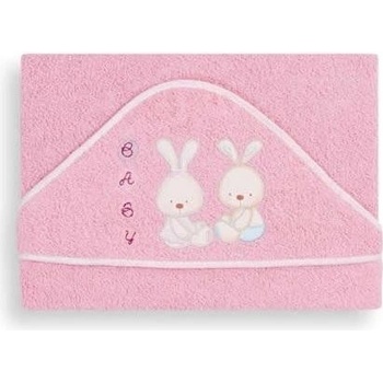 Interbaby Dětská osuška froté 100 x 100 cm BABY Růžová + zajíčci