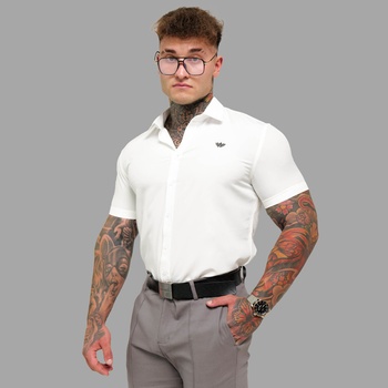 Iron Aesthetics strečová košile short slim natural bílá