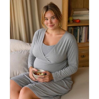 Jožánek kojící noční košile Eva dlouhý rukáv šedý melír