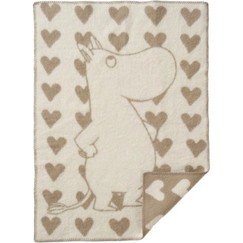 Klippan Švédsko Vlněná dětská deka Moomin Heart taupe Béžová