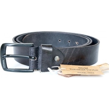 Kožený opasek z pevné silné kůže s černou přezkou FLW černý
