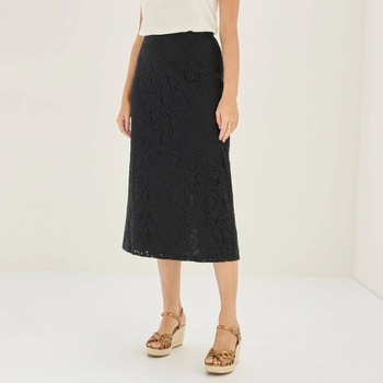 Krajková midi sukně srozparkem černá
