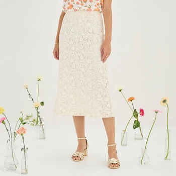 Krajková midi sukně srozparkem režná