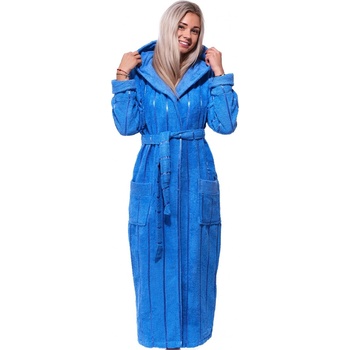 Luxusní dlouhý župan s kapucí pro ženu 1ZF3068 modrá