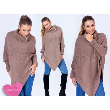 Luxusní Elegantní pončo s teplým rolákem s rukávy Mocca