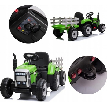Mamido Elektrický traktor s vlečkou T2 zelený 12V7Ah EVA kola
