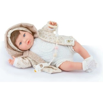 Marina & Pau Reborn miminko Alina v bílém pleteném bodíčku od firmy Alina Mousseline Newborn 45 cm