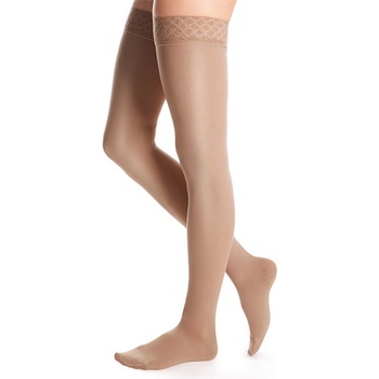 Maxis Brillant kompresivní stehenní punčochy s krajkou Krátká bez špice bronz